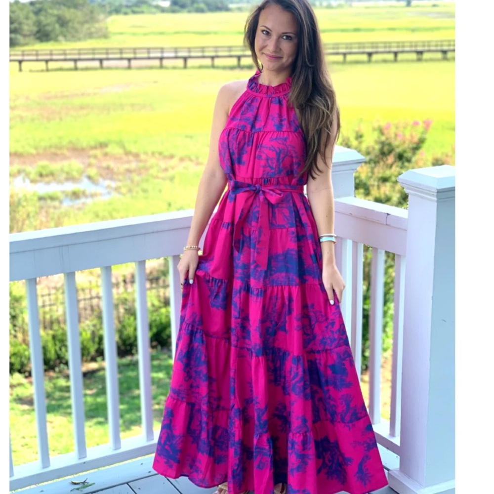 La’ Ros Pink Halter Maxi Dress